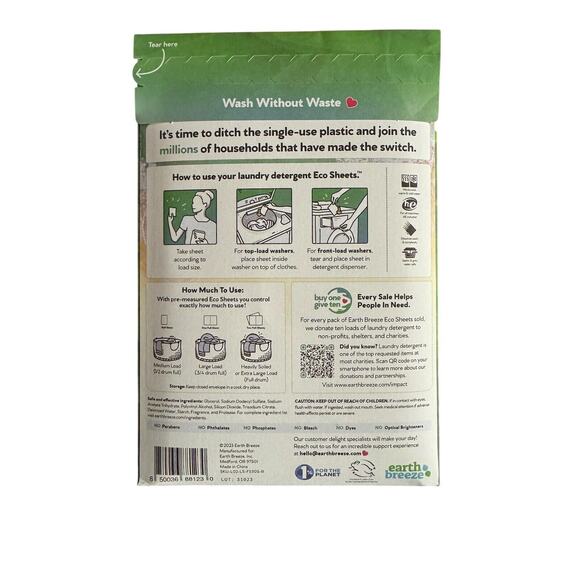 Lot of 3 - Earth Breeze Laundry Detergent Sheets Fresh Scent - 60 loads each - Picture 3 of 6